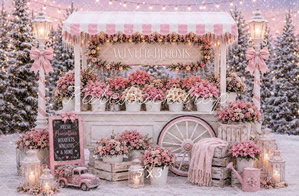 Kate Christmas Winter Pink Flower Cart Snowy Printed Backdrop Designed by Ashley Paul