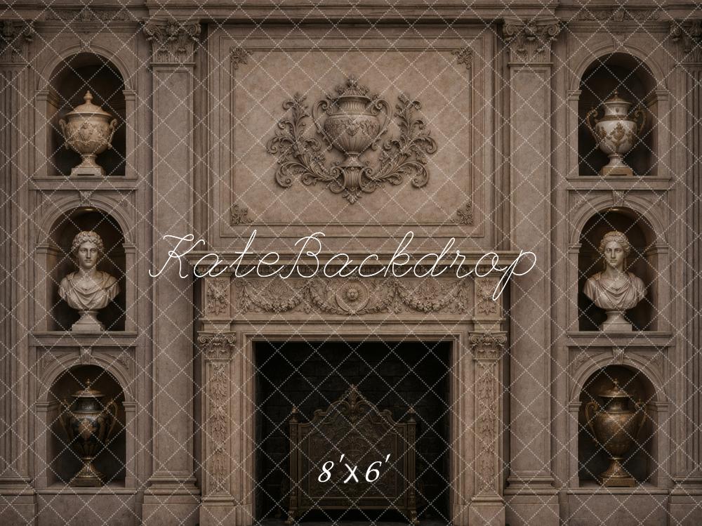 Kate Vintage Wall Fireplace Busts and Urns Printed Backdrop Designed by Vertigo Productions