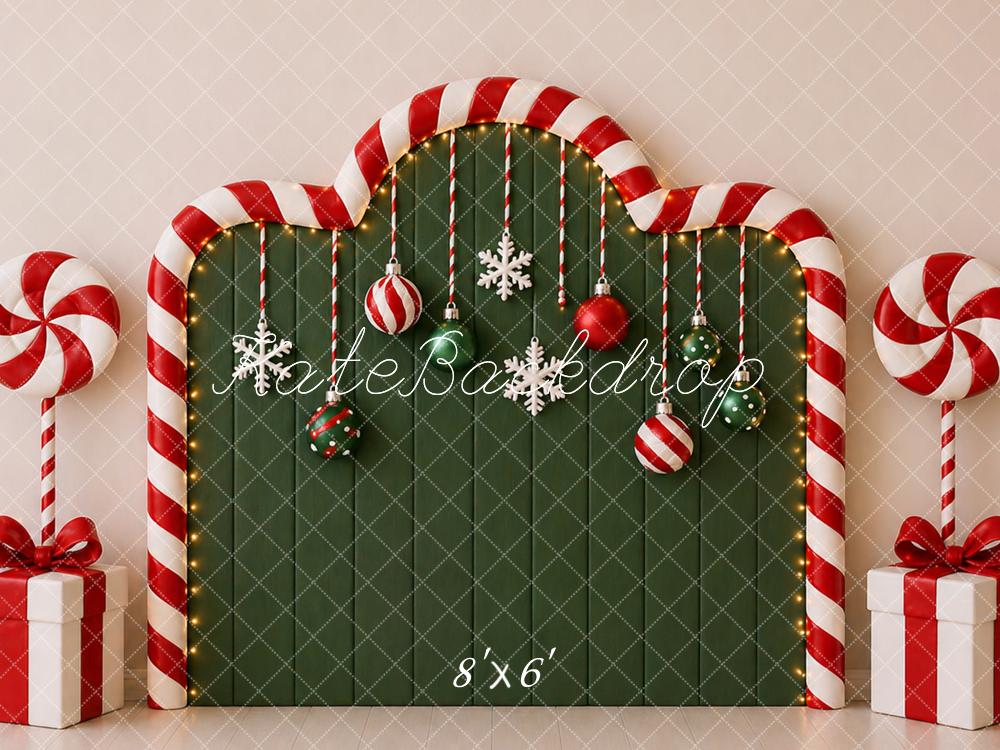 Kate Christmas Headboard Candy Cane Arch Gift Boxes Printed Backdrop Designed by Caitlin Lynch