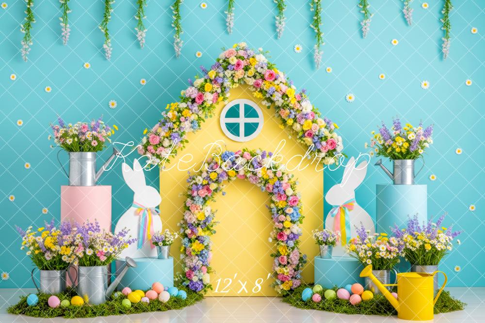 Kate Easter Bunny Pastel Flower Arch House Printed Backdrop Designed by Patty Roberts