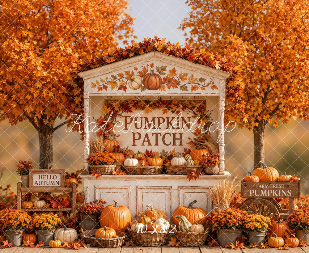 Kate Fall Pumpkin Patch Harvest Maple Tree Printed Backdrop Designed by Emetselch
