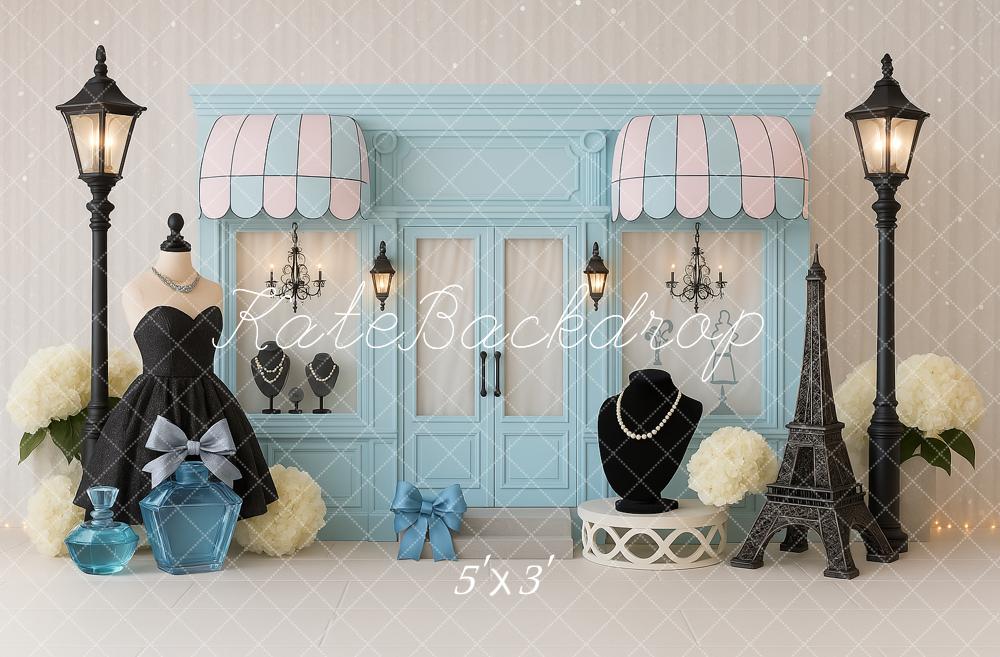Kate Cake Smash Parisian Boutique Fashion Shop Backdrop Designed by Ashley Paul