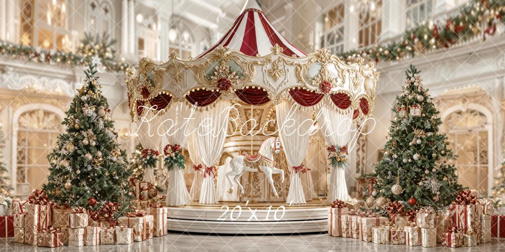 Kate Christmas Fairytale Carousel Tree Presents Backdrop Designed by Emetselch