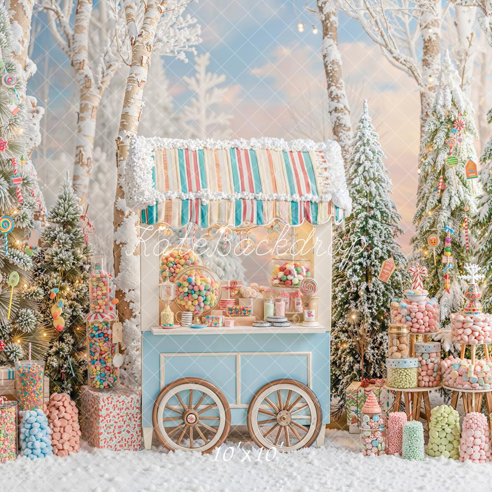 Kate Christmas Trees Candy Cart Snowy Forest Backdrop Designed by Emetselch