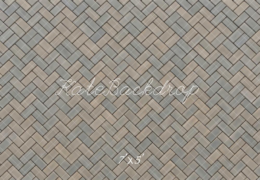 Kate Herringbone Pattern Beige Gray Floor Backdrop Designed by Mini MakeBelieve
