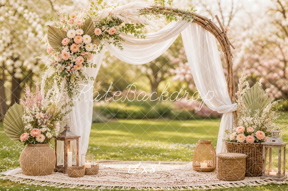 Kate Spring Boho Floral Arch Sheer Drapes Garden Printed Backdrop Designed by Emetselch