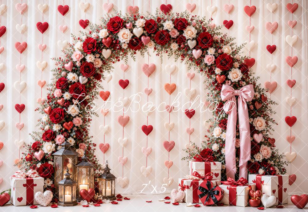 Kate Valentine's Day Floral Heart Arch Gifts Printed Backdrop Designed by Emetselch