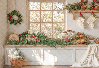 Kate Christmas Kitchen Rustic Window White Printed Backdrop Designed by Emetselch