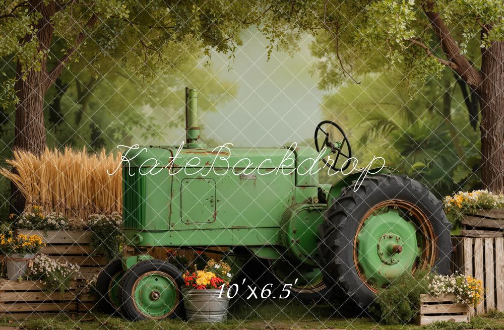 Kate Summer Tractor Wheat Crates Trees Printed Backdrop Designed by Emetselch
