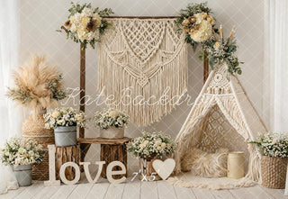 Kate Mother's Day Boho Macrame Flower Arch Teepee Love Printed Backdrop Designed by Emetselch
