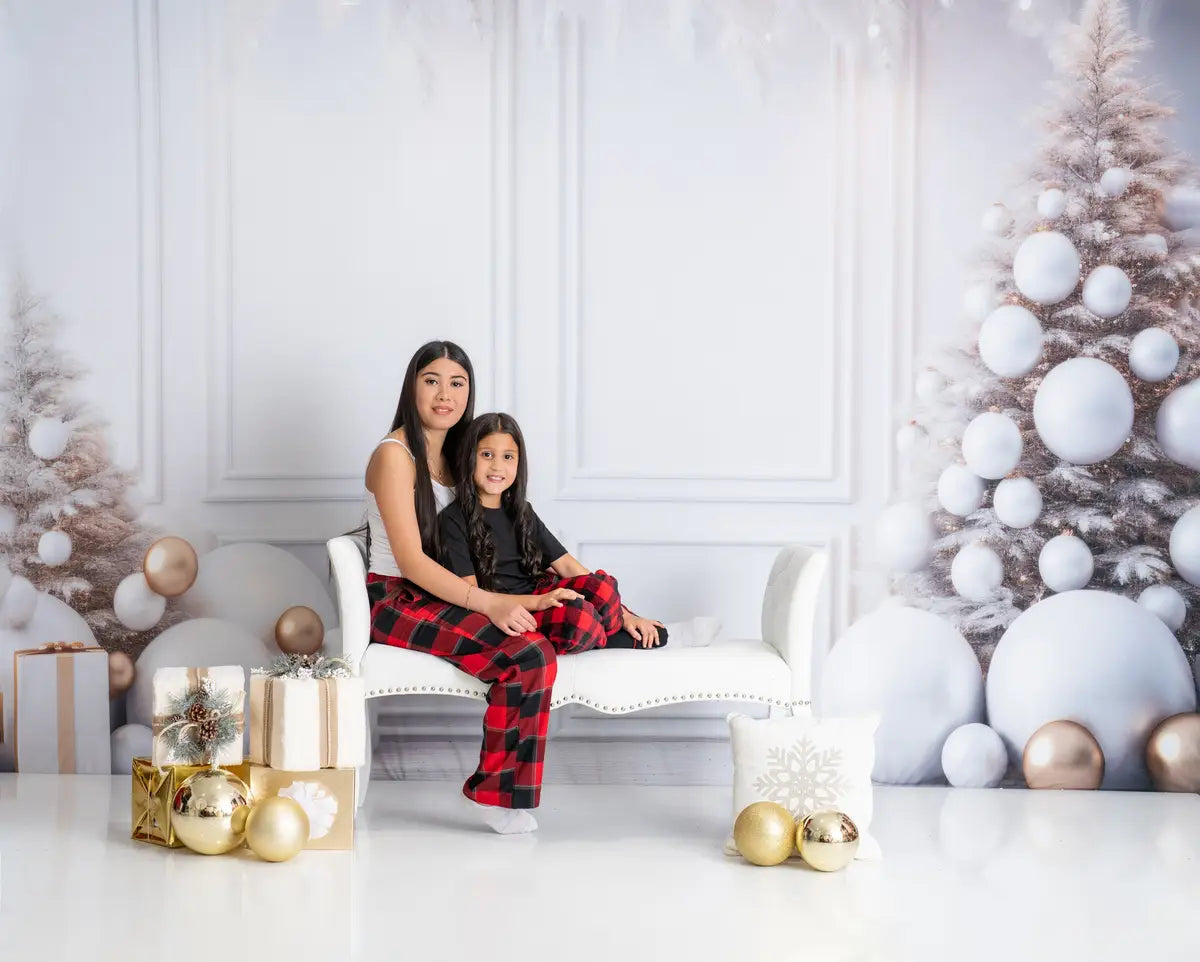 Kate Christmas White Wall Feathers & Gold Backdrop Designed by Lidia Redekopp