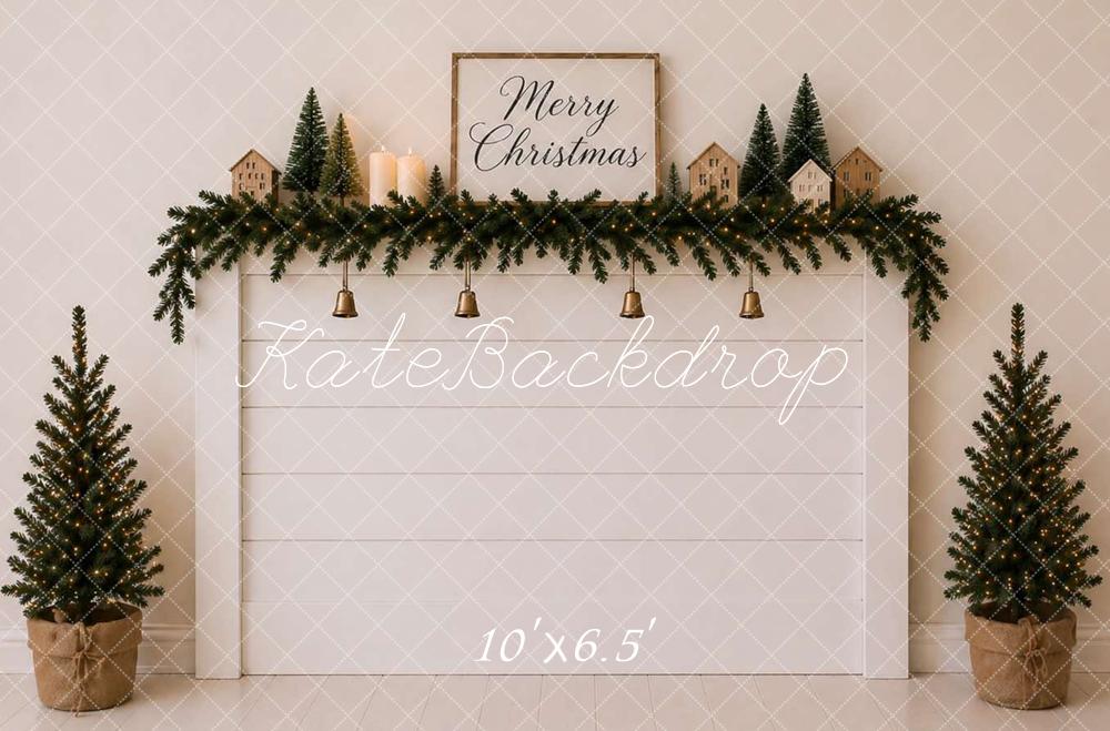 Kate Christmas Headboard Simple Noel Garland Trees White Printed Backdrop Designed by Caitlin Lynch