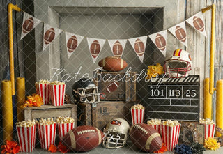 Kate Sports Football Helmets Popcorn Scoreboard Fall Printed Backdrop Designed by Chain Photography