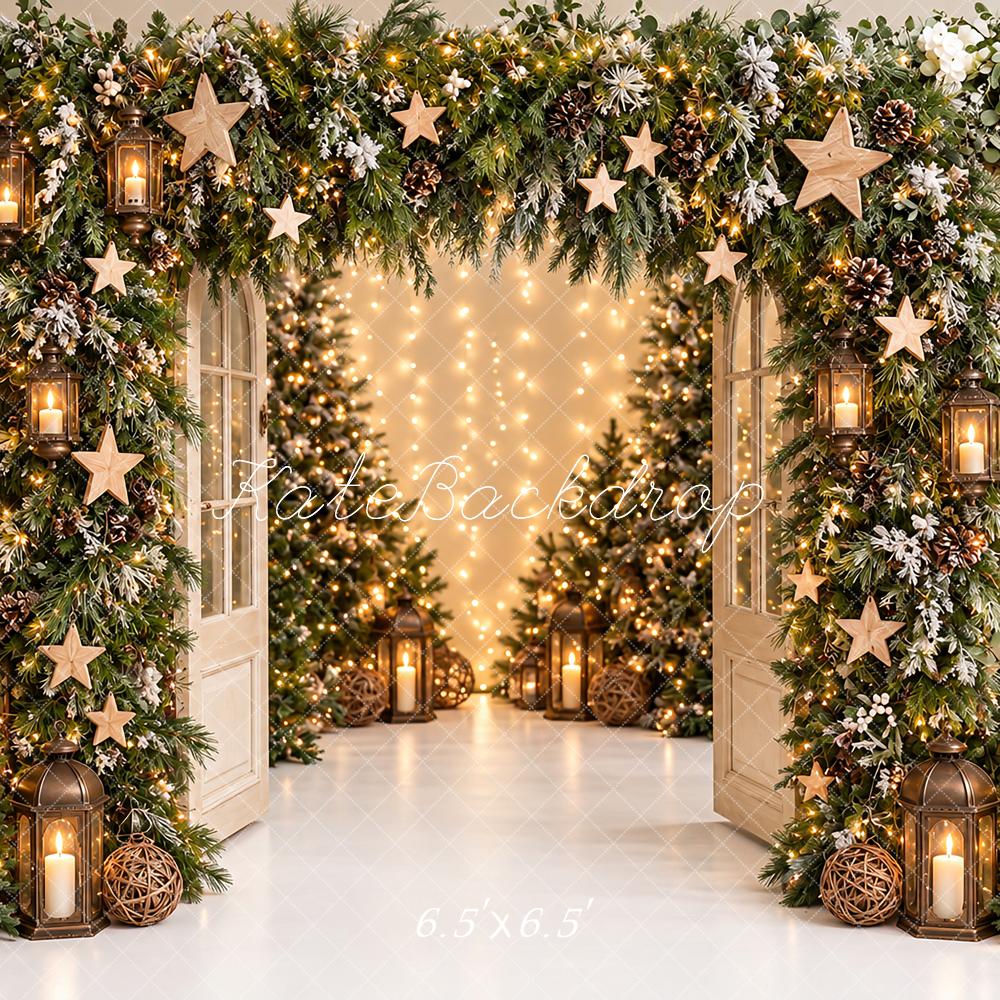 Kate Christmas Flower Arch Greenery Stars Lanterns Printed Backdrop Designed by Angela Miller