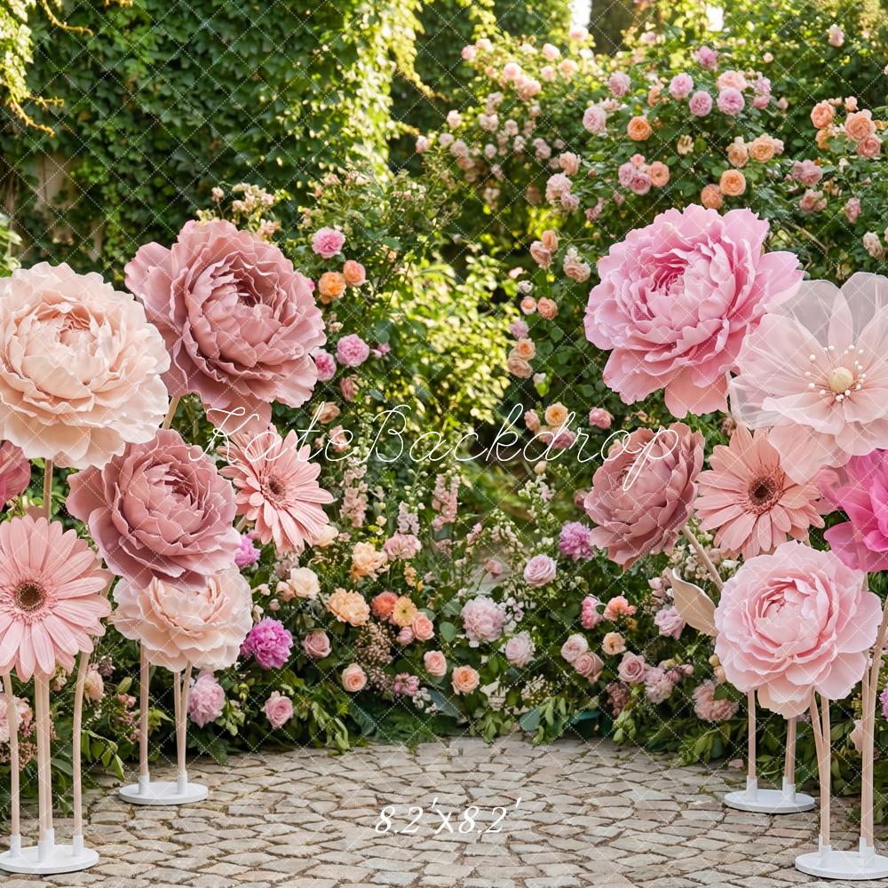 Kate Pink Giant Paper Flowers Garden Pathway Printed Backdrop Designed by Patty Roberts