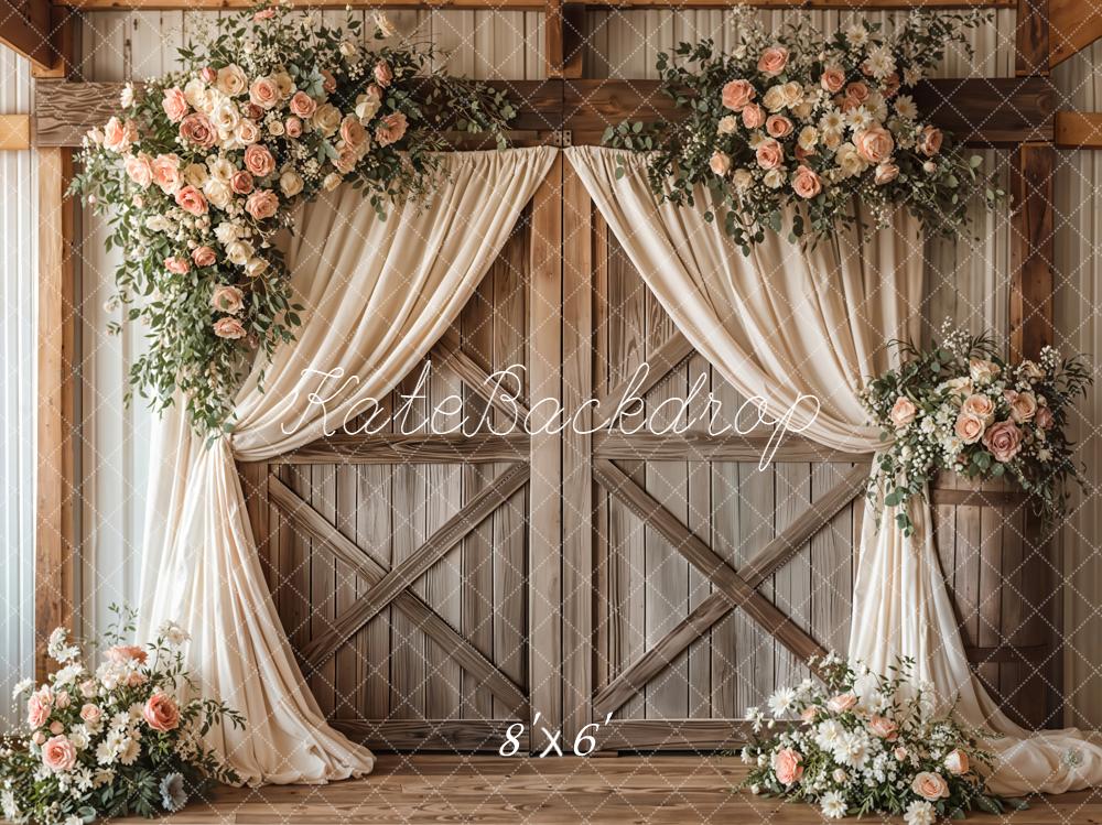 Kate Spring Romantic Flower Arch Barn Doors Cream Drapes Backdrop Designed by Emetselch