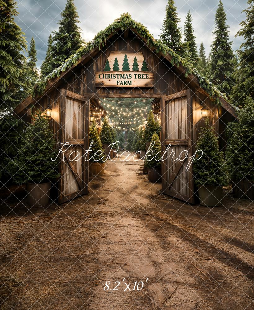 Kate Christmas Tree Farm Pine Forest Barn Backdrop Designed by Emetselch