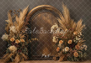 Kate Boho Flower Arch Pampas Grass Brown Printed Backdrop Designed by Emetselch