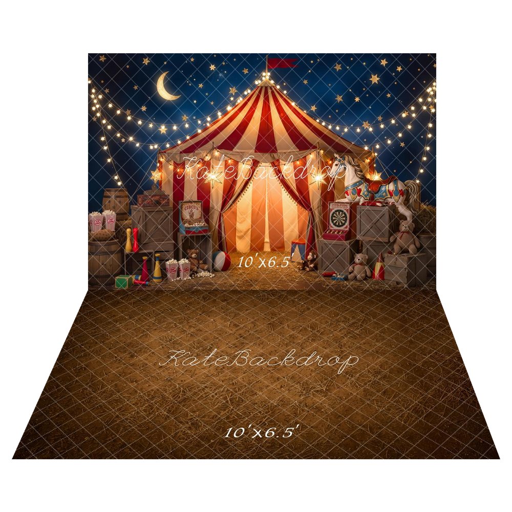 Kate Circus Tent Starry Night Carousel Backdrop+Abstract Brown Dirt Ground Texture Floor Backdrop