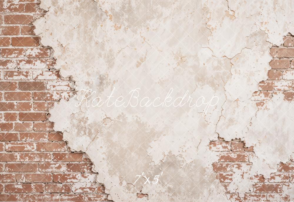 Kate Distressed Plaster Beige Brick Wall Printed Backdrop Designed by Kate Image