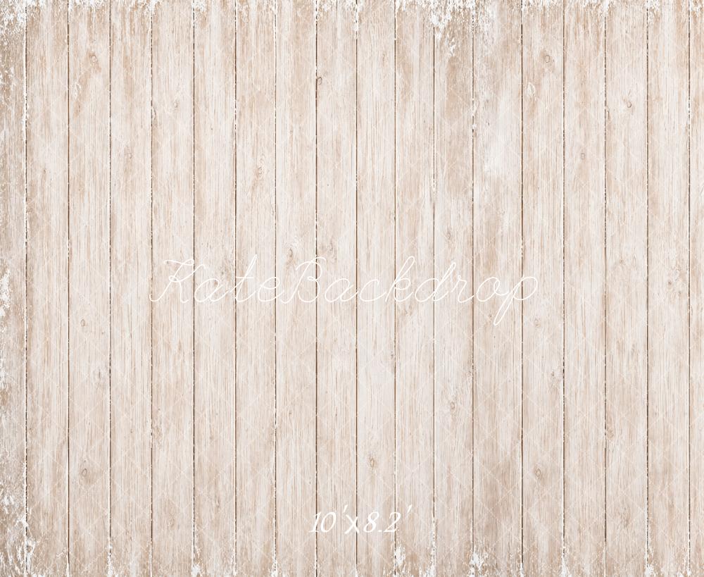 Kate Light Beige Vintage Wood Plank Floor Printed Backdrop Designed by Kate Image