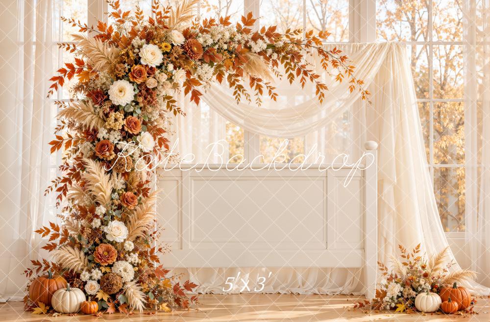 Kate Fall Wedding Flower Arch Pumpkins Printed Backdrop Designed by Emetselch