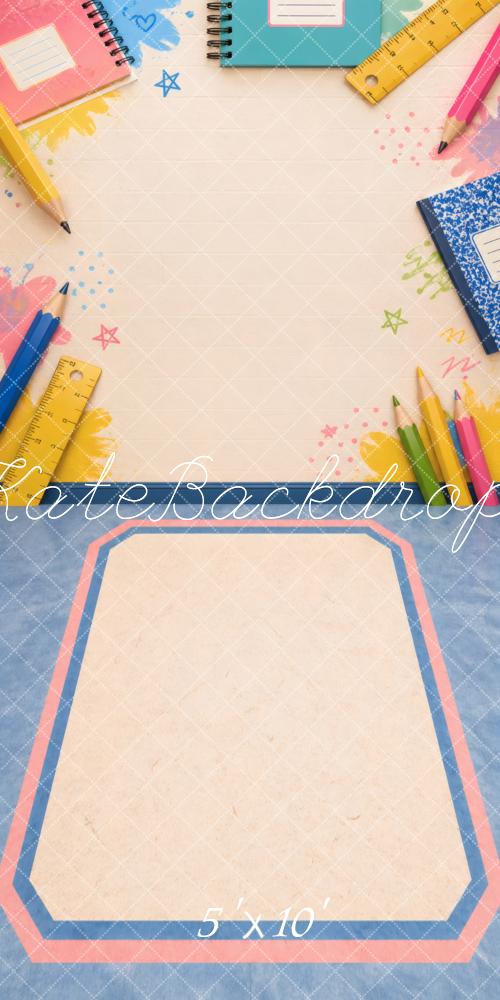 Kate Sweep Back To School Notebooks Pencils Rulers Printed Backdrop Designed by Vertigo Productions
