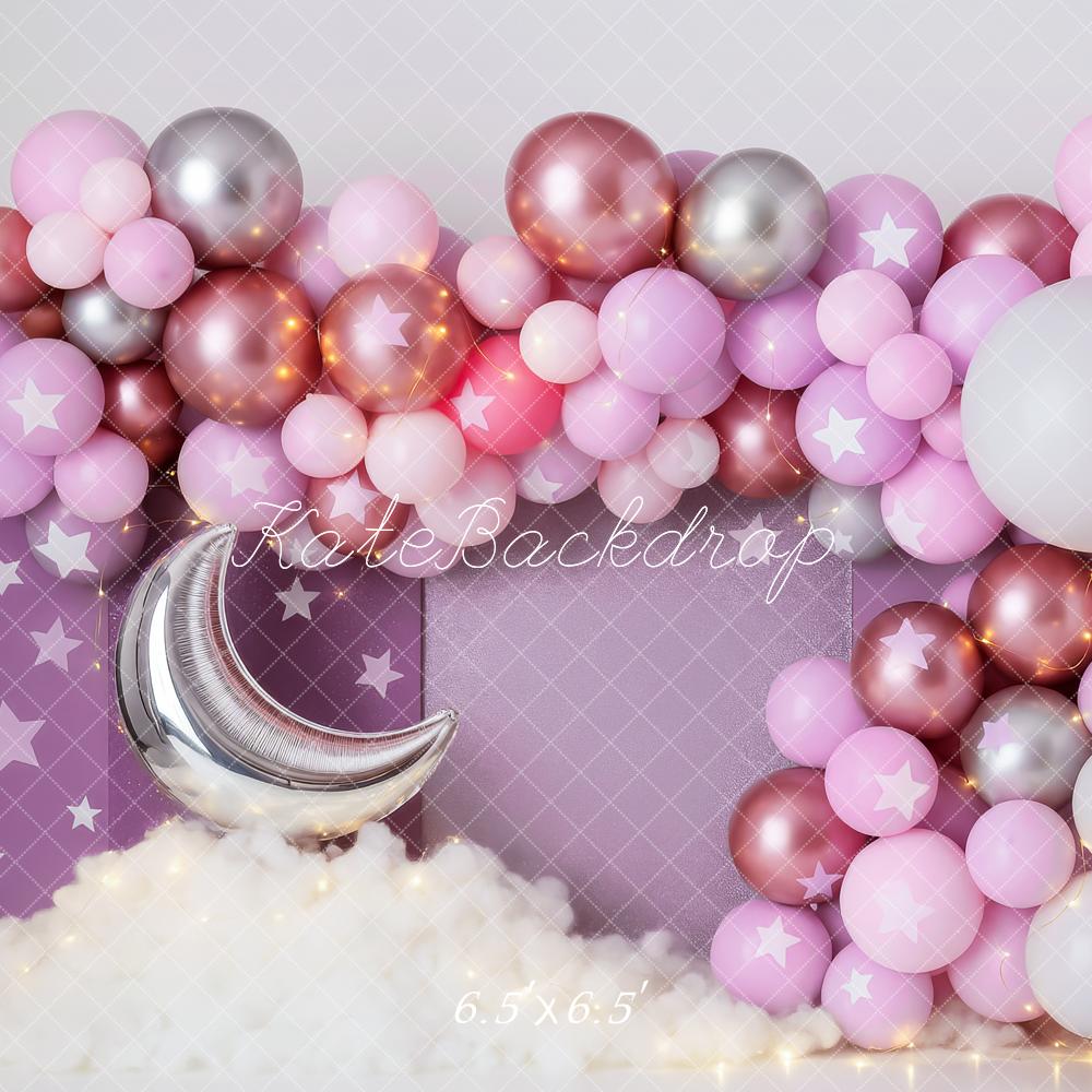 Cake Smash Maan Sterren Ballon Roze Foto Achtergrond Designed by Patty Roberts