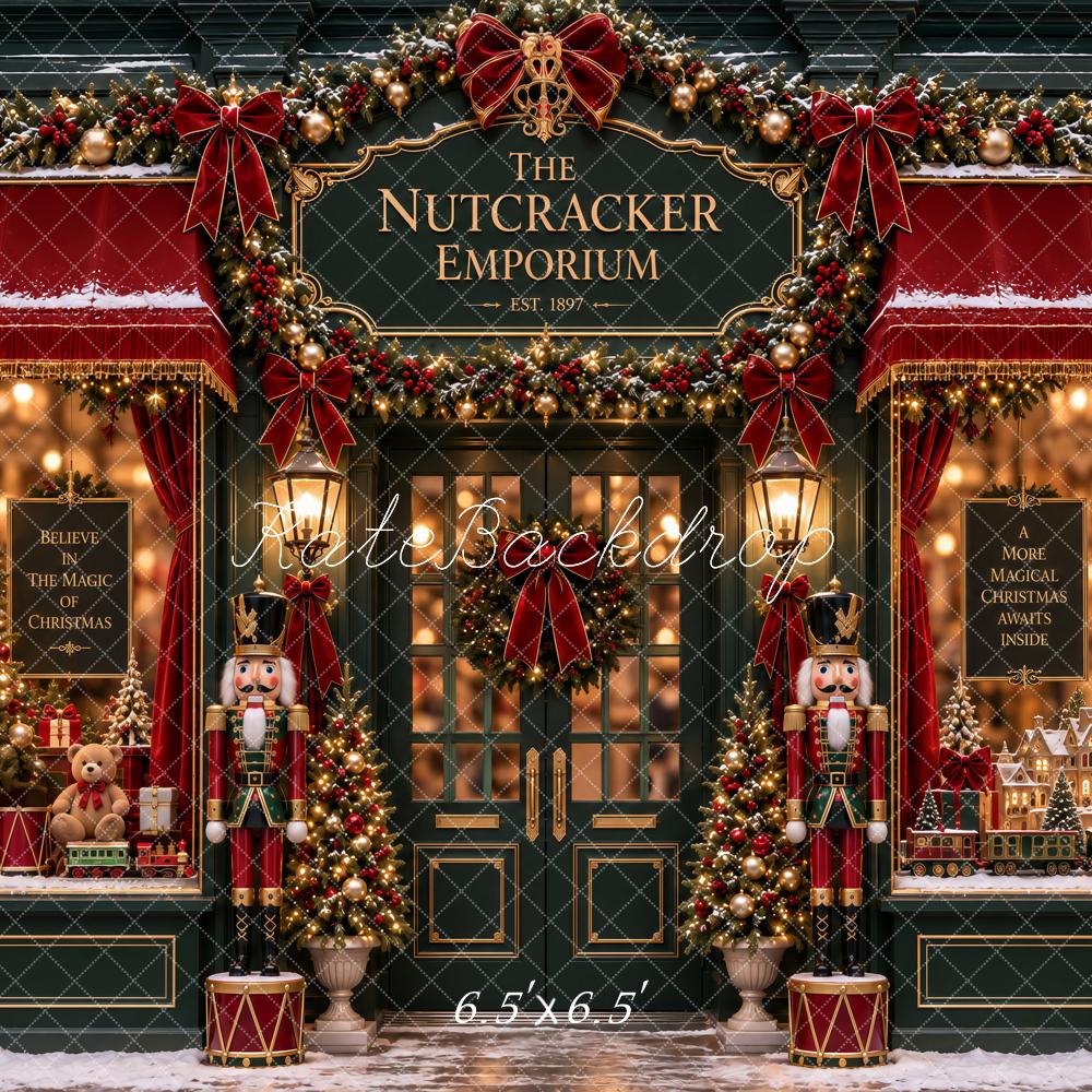Kate Christmas Nutcracker Emporiumat Toy Shop Storefront Snow Printed Backdrop Designed by Ashley Paul