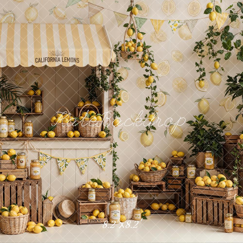 Kate Summer Lemon Stand Crates Baskets Garland Plants Printed Backdrop Designed by Emetselch