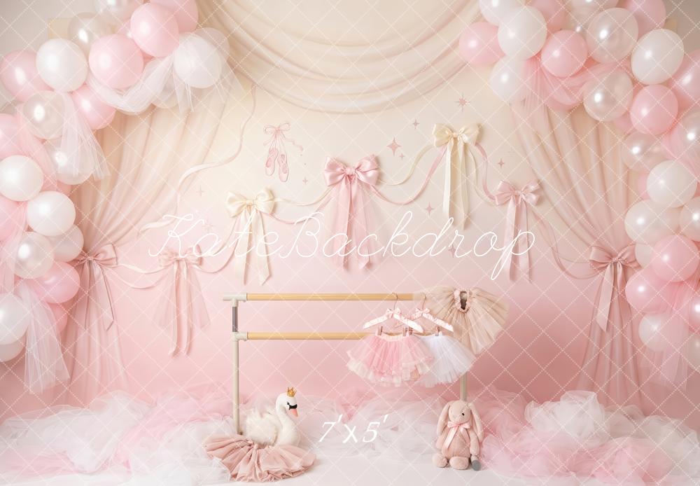 Kate Cake Smash Ballet Princess Pink Balloons Bows Tulle Swan Printed Backdrop Designed by Patty Roberts