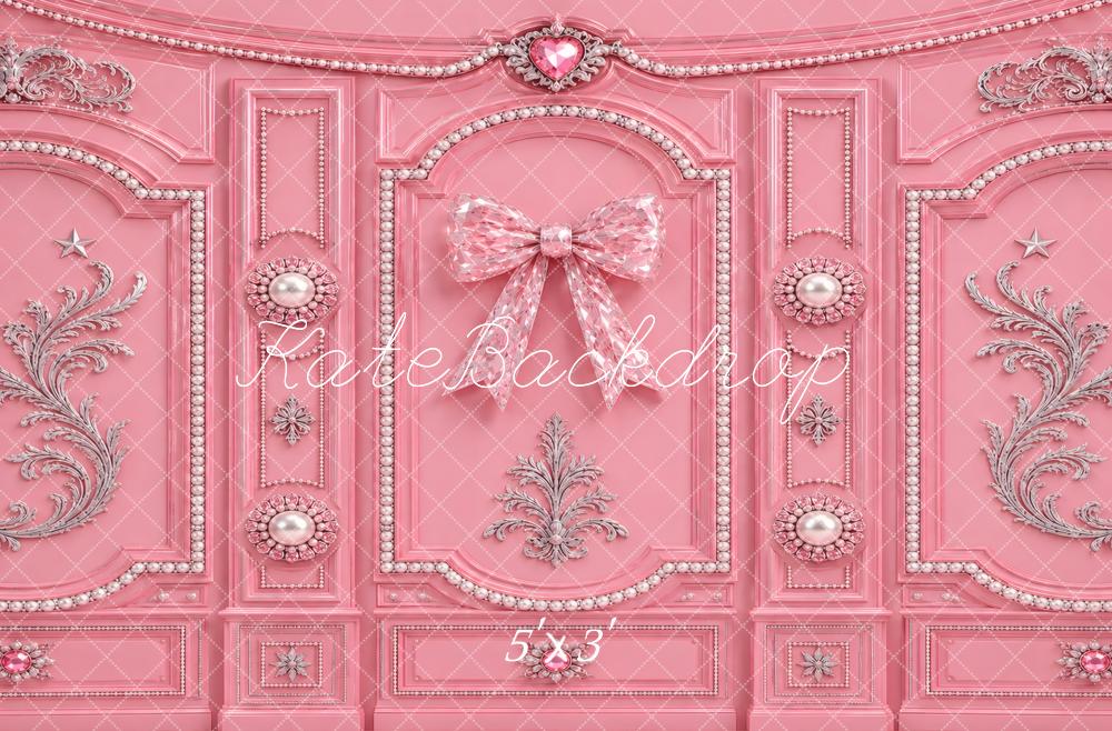 Kate Pink Ornate Bow Pearl Vintage Wall Printed Backdrop Designed by Vertigo Productions