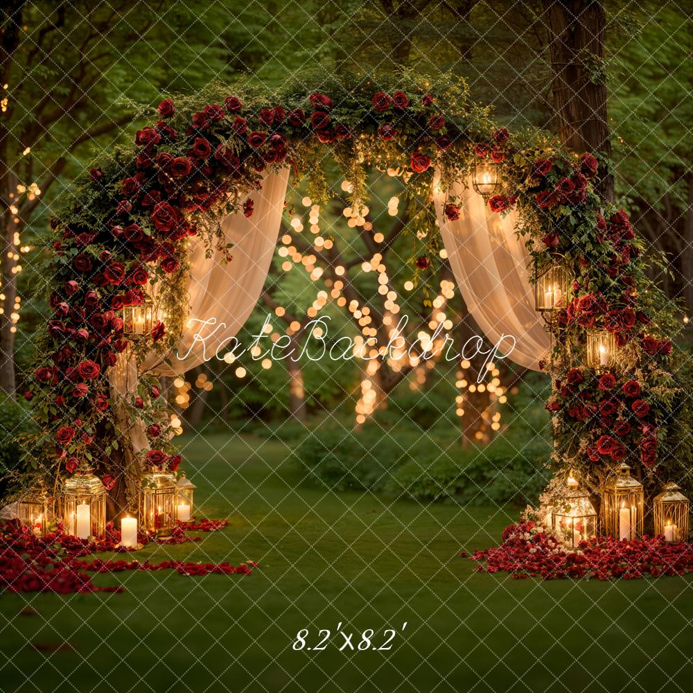 Kate Spring Flower Arch Red Roses Lanterns Forest Backdrop Designed by Emetselch
