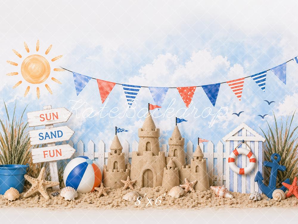 TEST Kate Summer Beach Sandcastle Bunting Seashells Anchor Printed Backdrop Designed by Caitlin Lynch