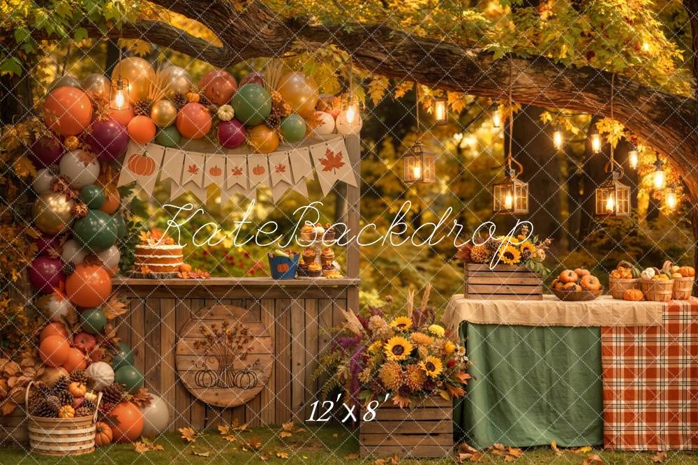 Kate Fall Forest Branch Arch Stand Pumpkin Balloon Harvest Party Printed Backdrop Designed by Emetselch