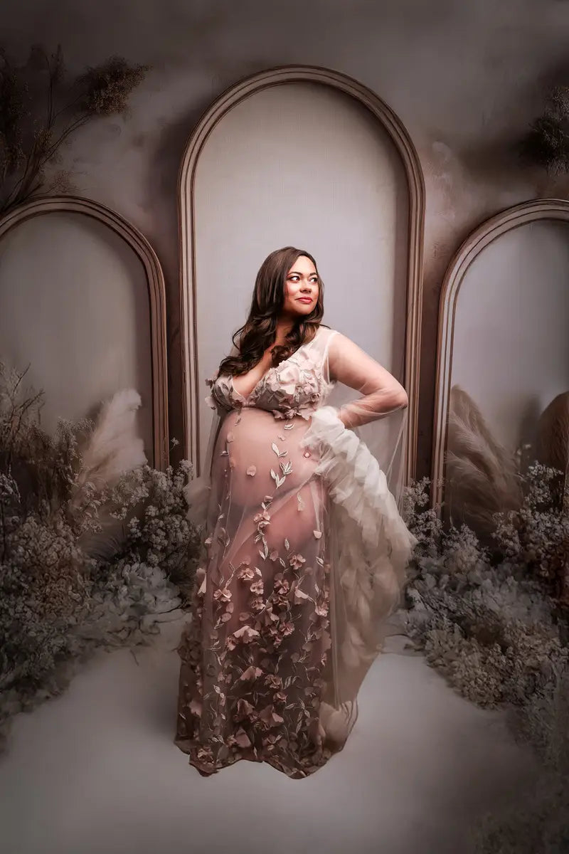 Kate Boho Beige Floral Arch Backdrop Designed by Patty Roberts