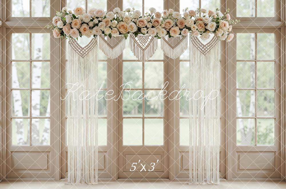 Kate Boho Flower Arch Macrame Window Scene Printed Backdrop Designed by Mini MakeBelieve
