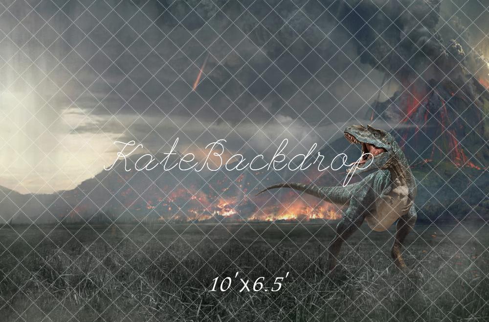 Fantasy Jurassic Dinosaur Volcano Foto Achtergrond Designed by Rose Abbas