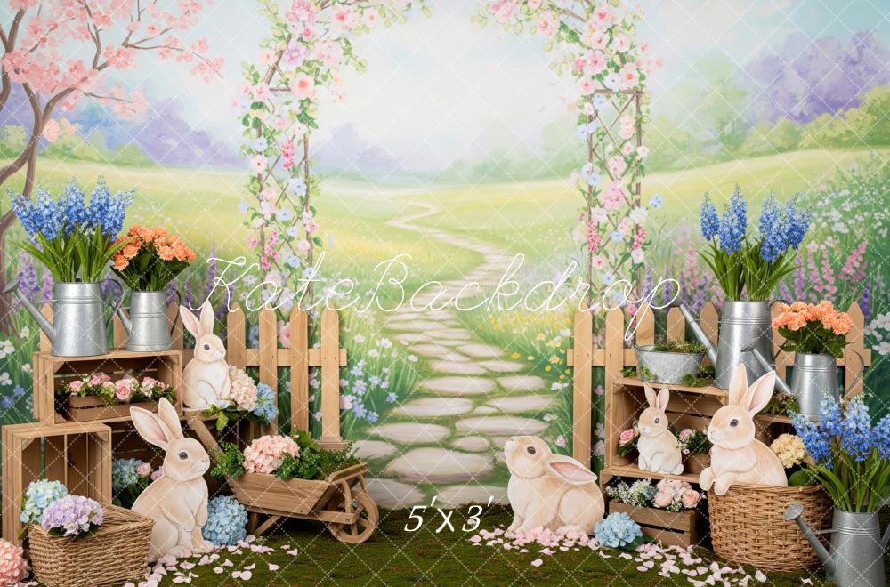 Kate Easter Bunny Flower Arch Garden Path Printed Backdrop Designed by Patty Roberts