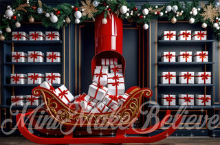 Kate Christmas Indoor Sleigh Gift Store Printed Backdrop Designed by Mini MakeBelieve