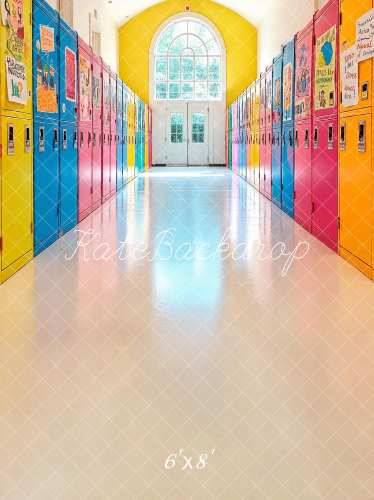 Kate Back to School Colorful Lockers Hallway Printed Backdrop Designed by Emetselch