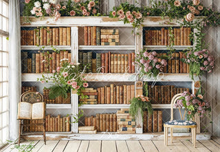Kate Spring Flower Arch Vintage Bookshelf Printed Backdrop Designed by Emetselch