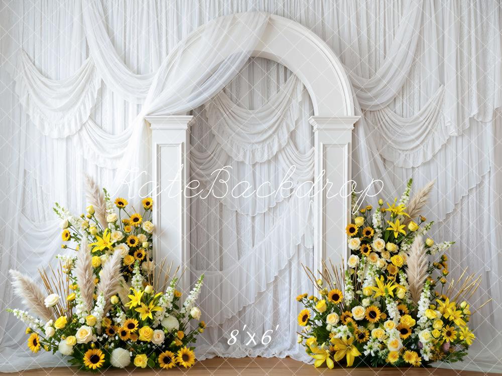 Kate Spring White Arch Yellow Sunflower Flower Arrangement Backdrop Designed by Mini MakeBelieve