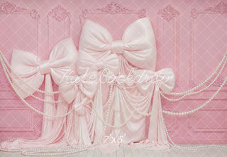 Kate Pink Bows Draped Fabric Pearls Wall Printed Backdrop Designed by Emetselch