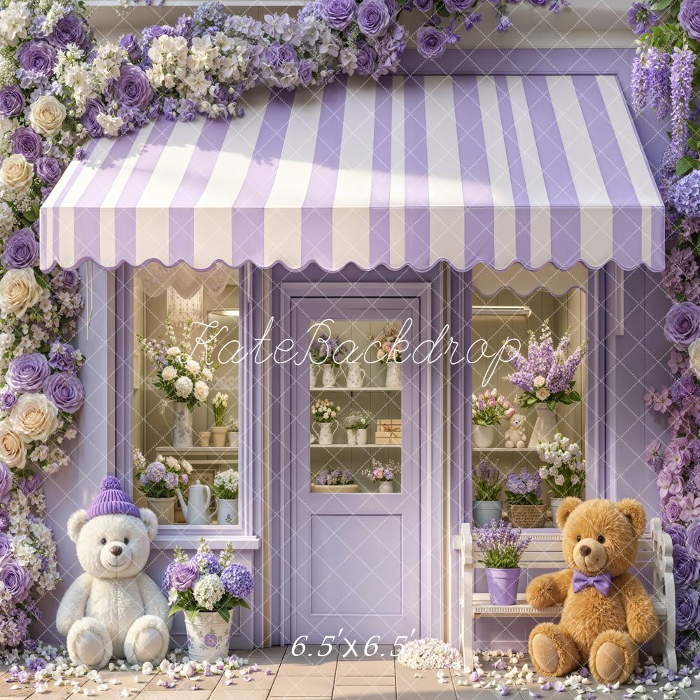 Kate Spring Lavender Flower Shop Striped Awning Teddy Bears Backdrop Designed by Emetselch