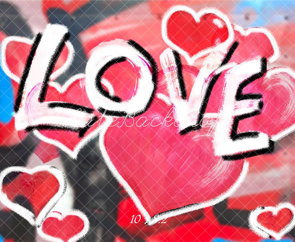 Kate Valentine's Day Graffiti Love Hearts Chalk Style Printed Backdrop Designed by Fantasyphotoart