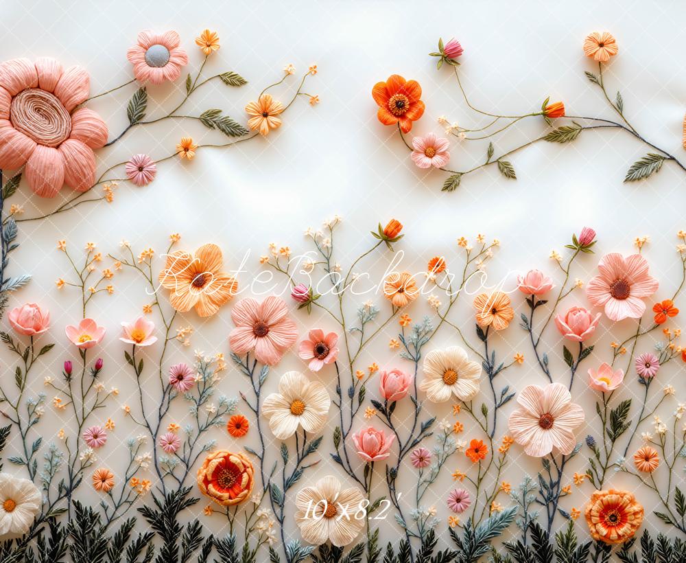 Kate Spring Pastel Embroidered Flower White Backdrop Designed by Mini MakeBelieve