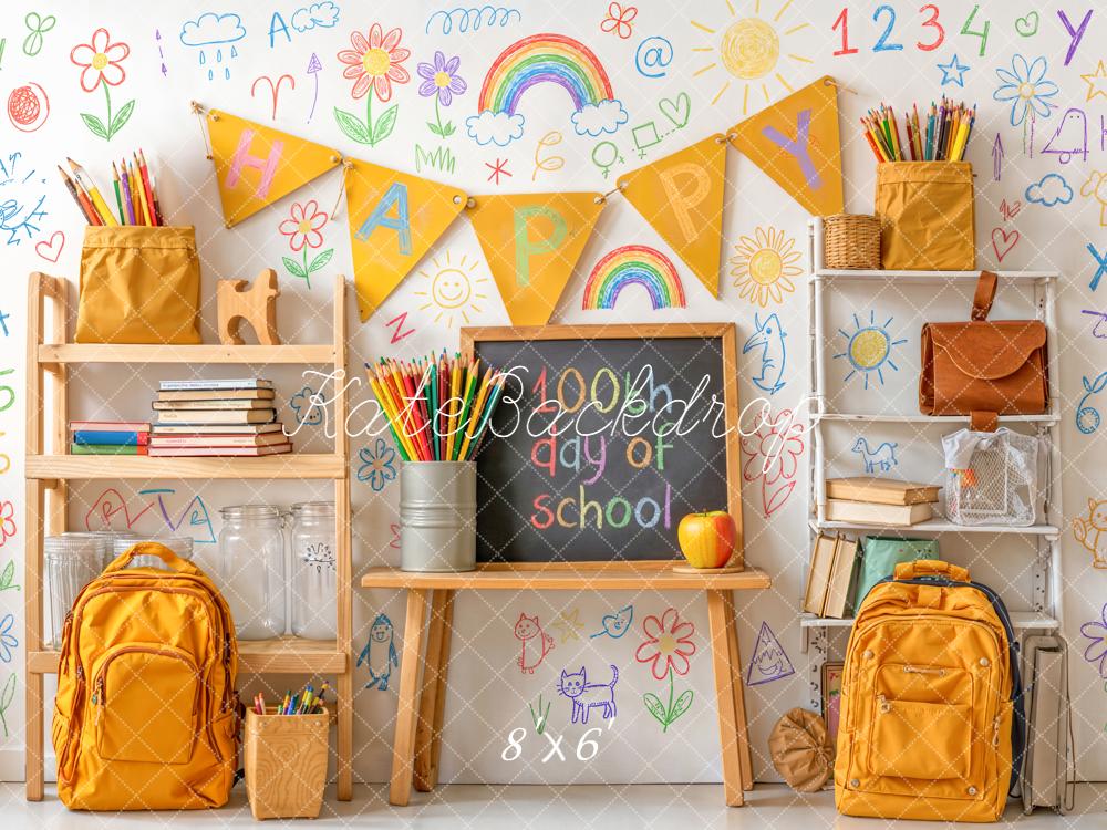 Kate Back to School Classroom Chalkboard Rainbow Doodles Backdrop Designed by Chain Photography