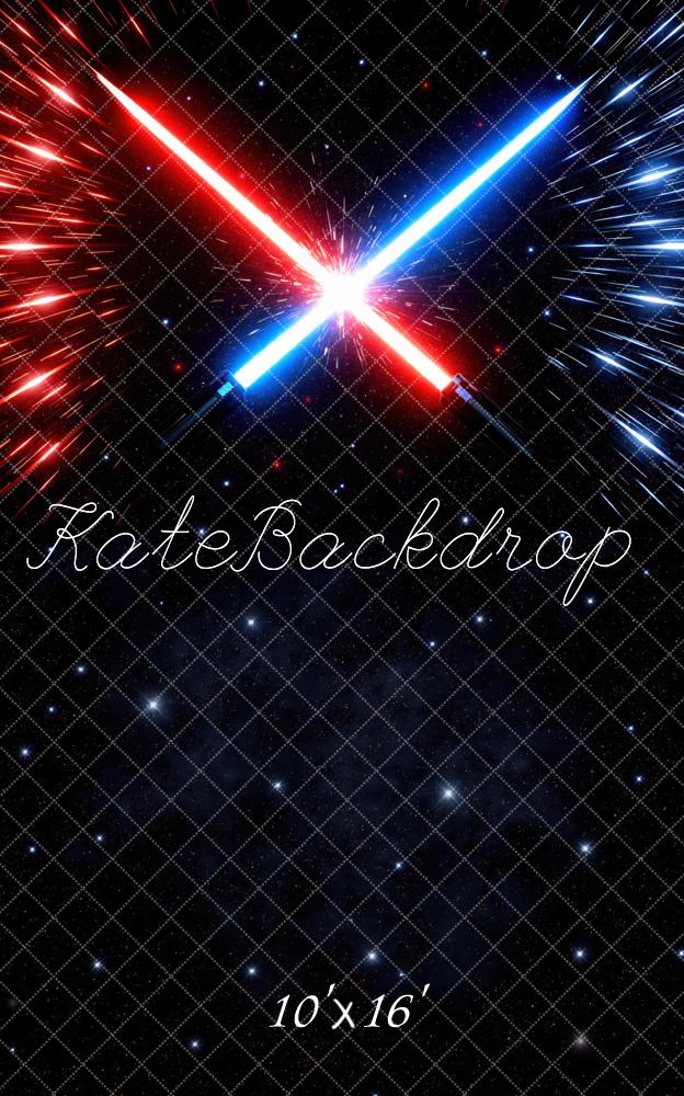 Kate Sweep Red Blue Crossed Glow Swords Space Printed Backdrop Designed by Mini MakeBelieve