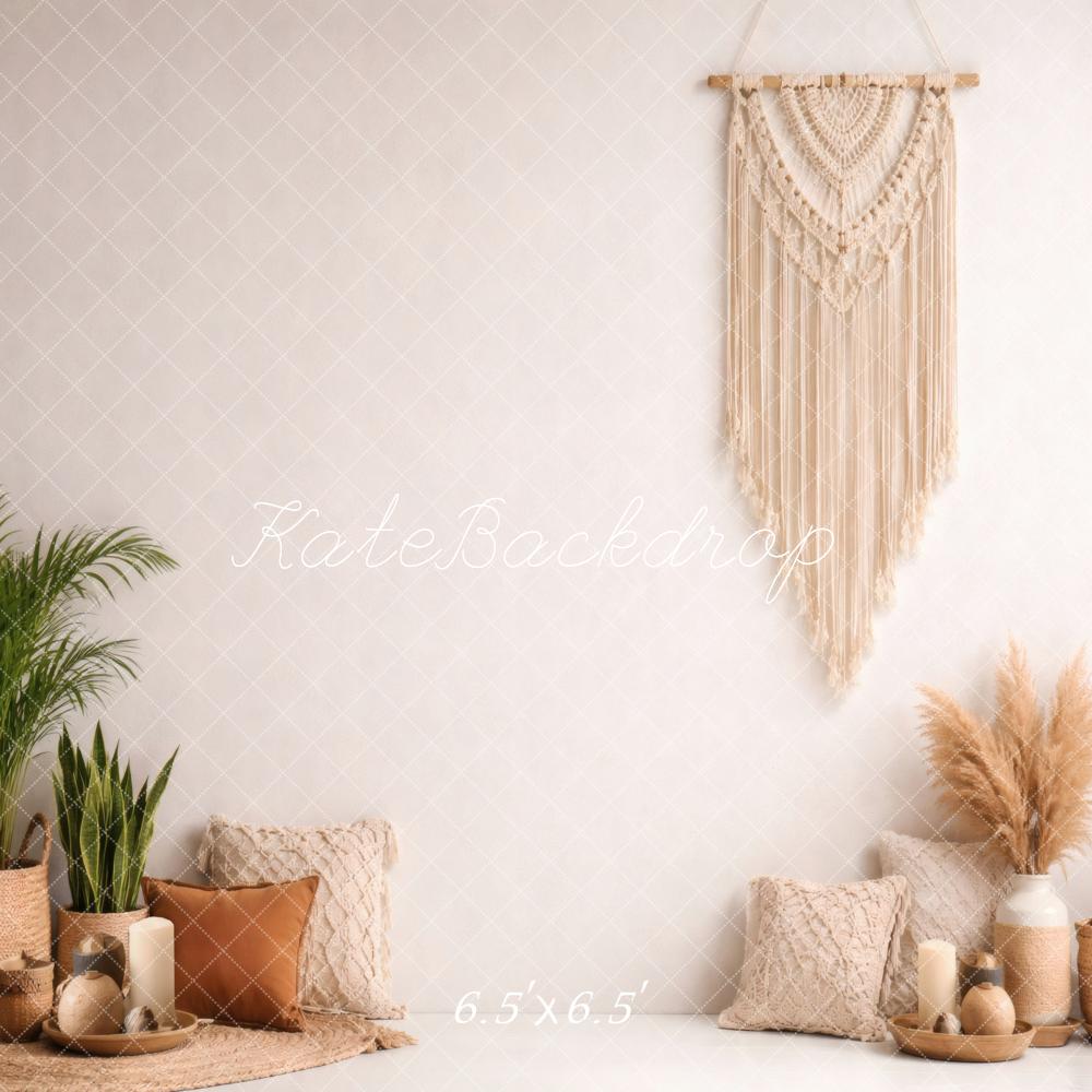 Kate Boho Macrame Plant Decor Beige Printed Backdrop Designed by Vertigo Productions